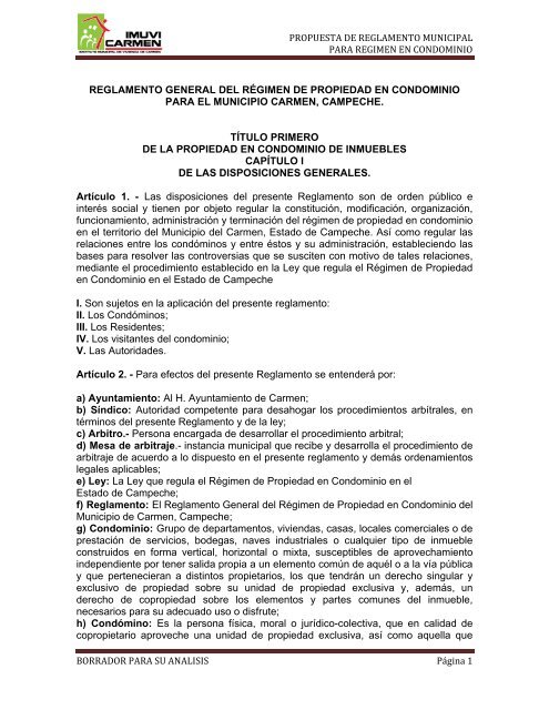 Reglamento General del RÃ©gimen de Propiedad en Condominio ...