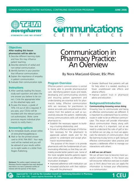 Communication in Pharmacy Practice: An Overview
