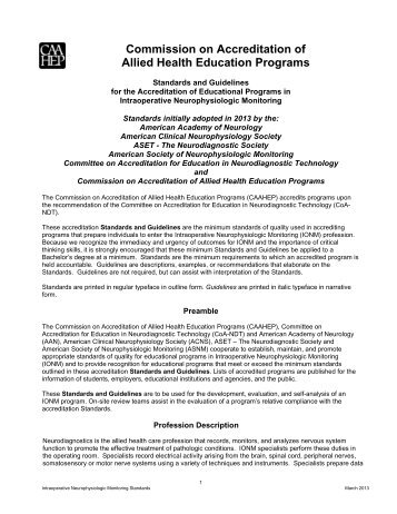 Standards and Guidelines for the Accreditation of ... - CAAHEP