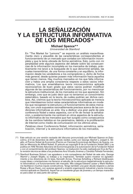 la seÃ±alizaciÃ³n y la estructura informativa de los mercados - Revista ...