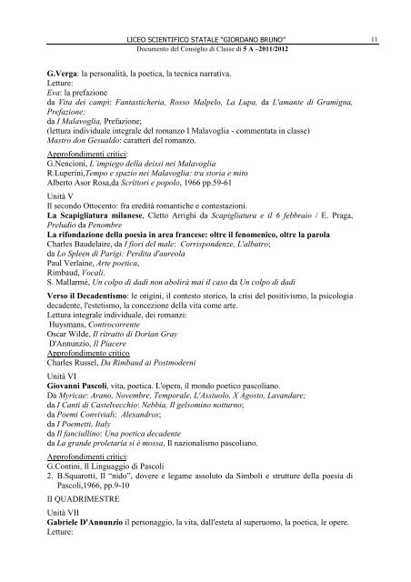 5Â°A Documento del Consiglio della classe a.s. 2011-2012 - Liceo ...