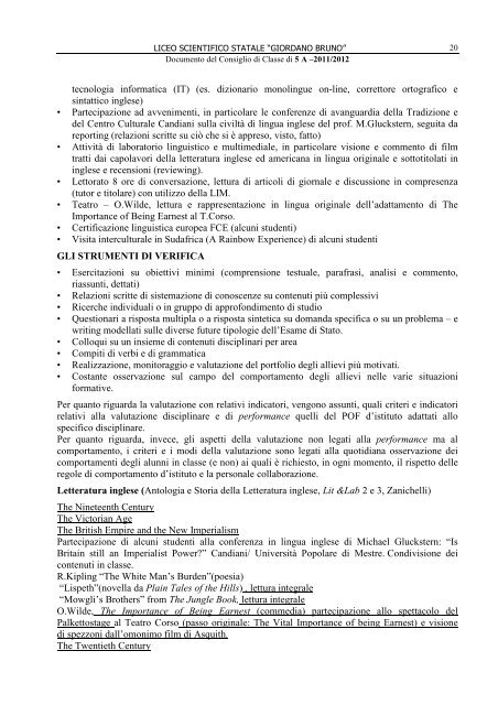 5Â°A Documento del Consiglio della classe a.s. 2011-2012 - Liceo ...