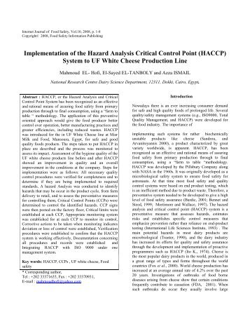 The design of haccp plan for a small - Internet Journal of Food ...