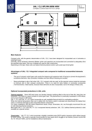 UAL / CL1 HPS MH 600W 400V - ETI, S.A.