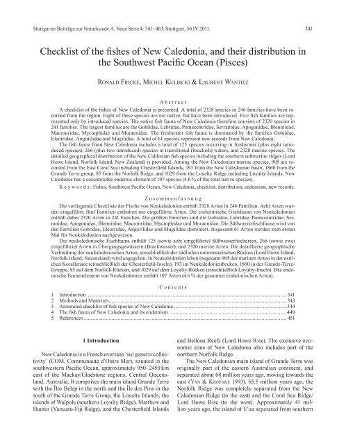 Checklist of the fishes of New Caledonia, and their distribution in the ...