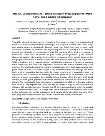 Design, Development and Testing of a Screw Press Expeller for ...