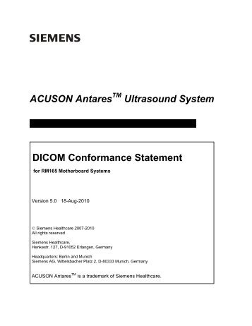 ACUSON Antares Ultrasound System DICOM Conformance Statement