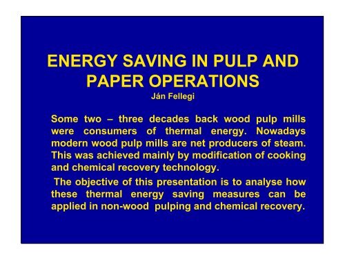 ENERGY SAVING IN PULP AND PAPER OPERATIONS - sesec