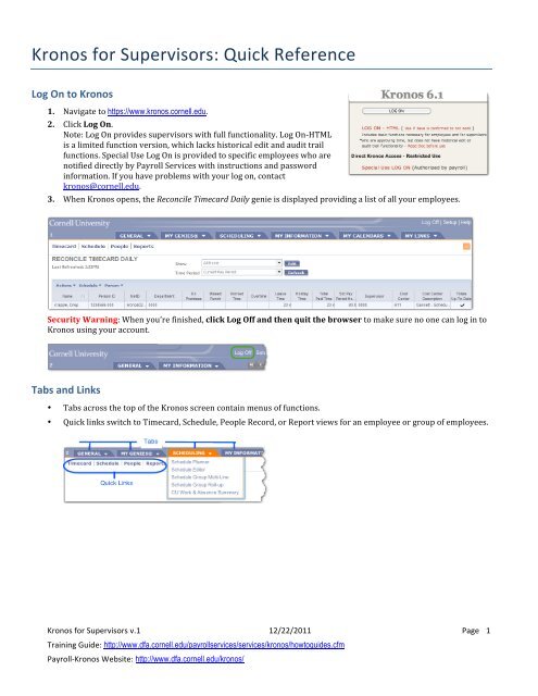 Kronos Quick Reference Guide for Supervisors - DFA Home