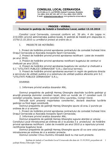 proces verbal sedinta din data 13.10.2010 - Primaria Cernavoda