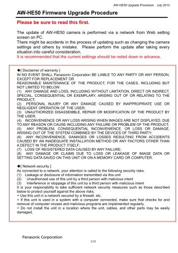 AW-HE50 Firmware Upgrade Procedure - Panasonic PASS