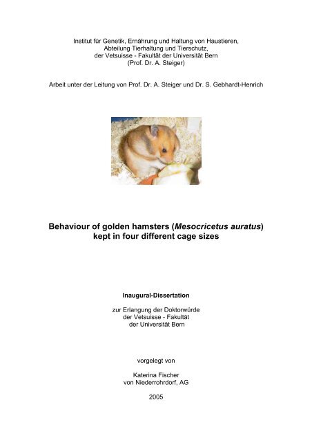 Behaviour of golden hamsters (Mesocricetus auratus) - Vetsuisse ...