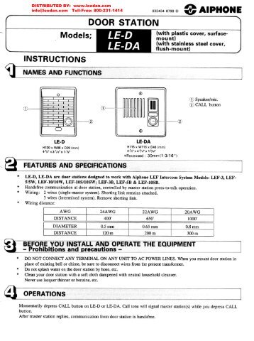 AIPHONE LE-D LE-DA Door Stations Installation & Wiring