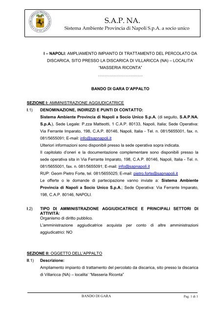 Bando di gara Impianto percolato Errata Corrige - Provincia di Napoli