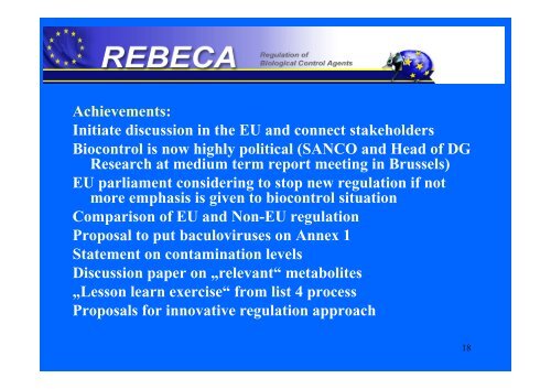 Results of the REBECA Policy Support Action