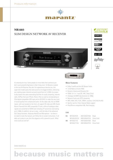 NR1603 SLIM DESIGN NETWORK AV RECEIVER - Ljud & Bildcenter