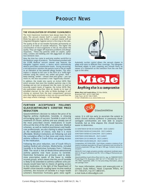 Current Allergy and Clinical Immunology - March 2008