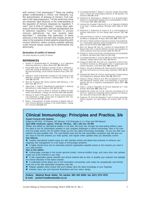 Current Allergy and Clinical Immunology - March 2008