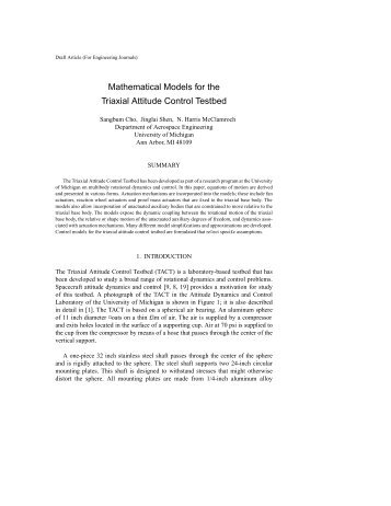 Mathematical Models for the Triaxial Attitude Control Testbed