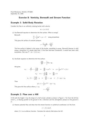 Exercise 8: Vorticity, Bernoulli and Stream ... - KTH Mechanics