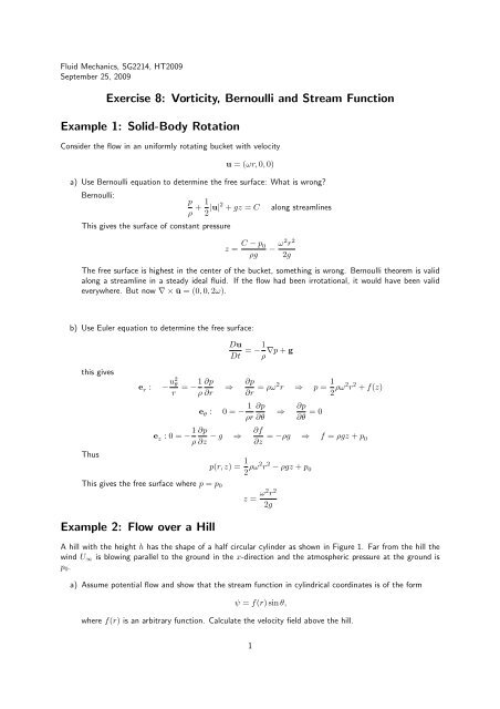 Exercise 8: Vorticity, Bernoulli and Stream ... - KTH Mechanics