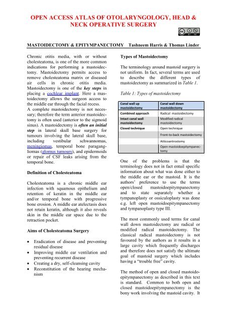 Mastoidectomy and epitympanectomy - Vula - University of Cape Town