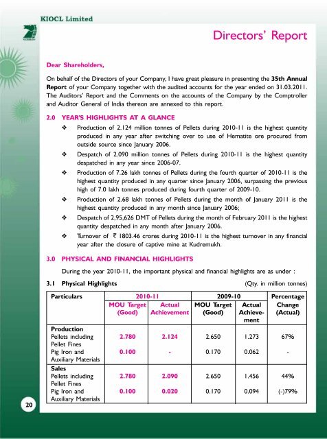 Download the Annual Report for 2010-11. - kiocl limited