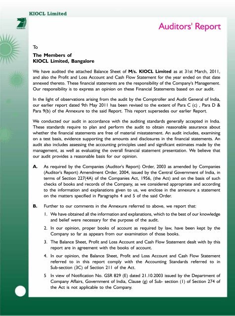 Download the Annual Report for 2010-11. - kiocl limited