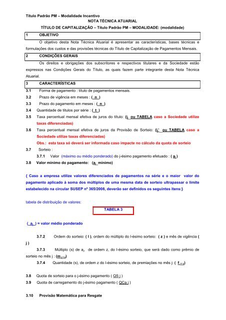 Nota TÃ©cnica - Janeiro de 2011 - Susep