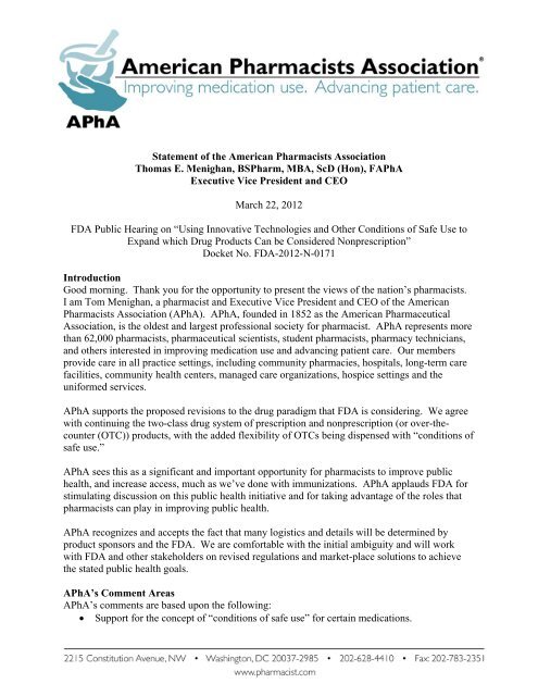 complete testimony - American Pharmacists Association