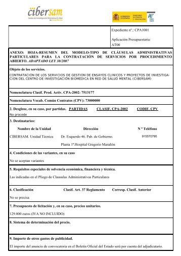 Pliego de condiciones administrativas - Cibersam