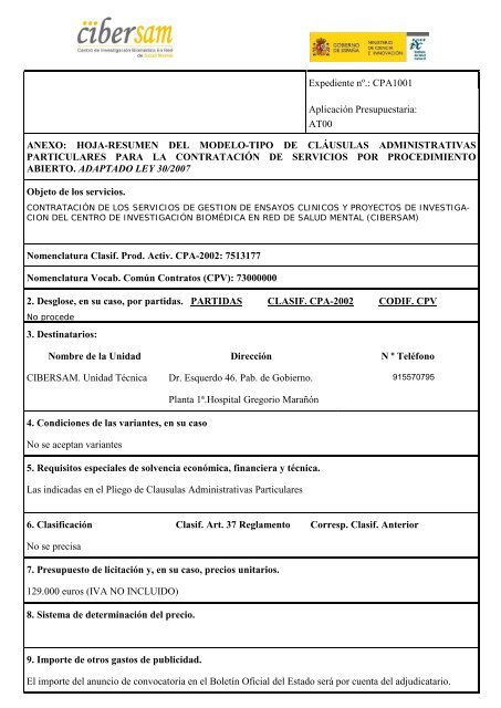 Pliego de condiciones administrativas - Cibersam