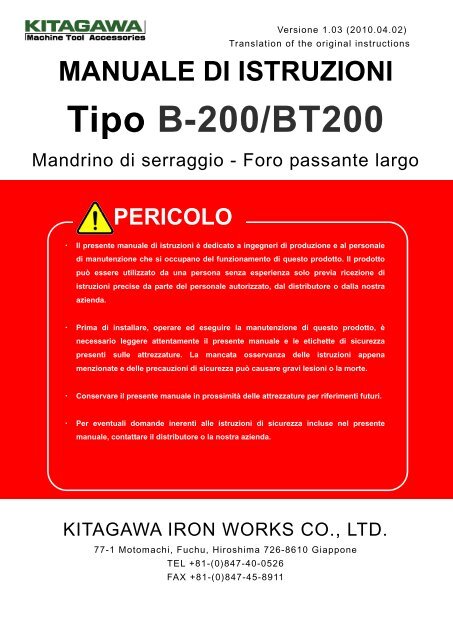 MANUALE DI ISTRUZIONI Tipo B-200/BT200 - Kitagawa Europe