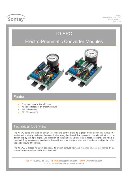 IO-EPC Electro-Pneumatic Converter Modules - Sontay