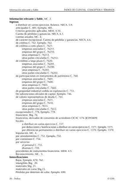 Ã­ndice de cuentas, conceptos y tÃ©rminos - CISS