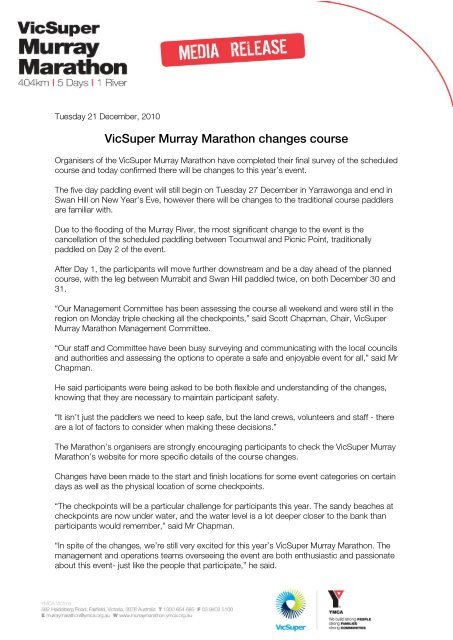 VicSuper Murray Marathon changes course - Moira Shire Council