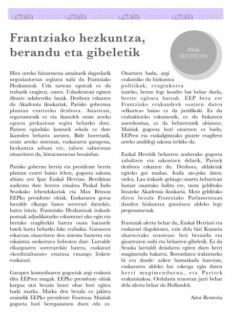 Hizkuntza-politiken Urtekaria 2012 - Erabili.com