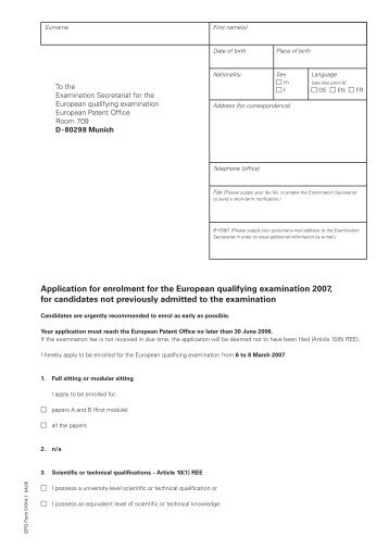 Application for enrolment for the European qualifying examination ...