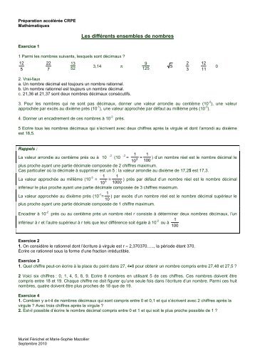 Exercices sur les nombres rationnels et dÃ©cimaux - IUFM