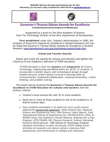 Governor's Thomas Edison Awards for Excellence - The Ohio ...