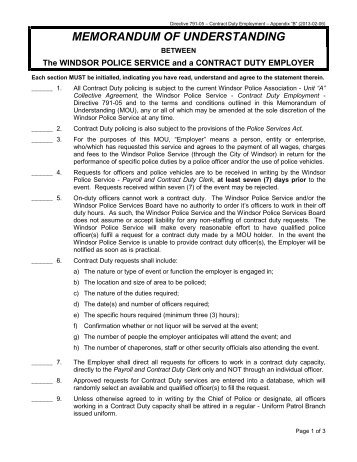 Memorandum of Understanding - Windsor Police Service