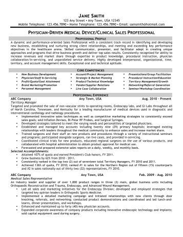 Medical device sales resume writing services