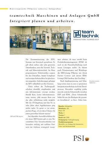 teamtechnik Maschinen und Anlagen GmbH Integriert planen und ...