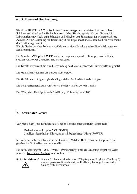 Handbuch Mini-Wipptisch WT14 - Biometra