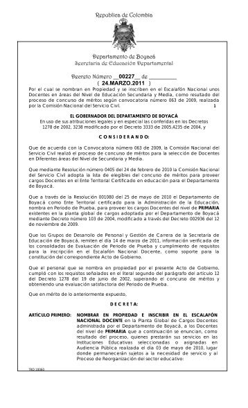 Republica de Colombia Departamento de Boyacá Secretaria de ...