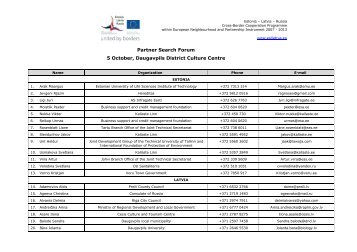 Partner Search Forum 5 October, Daugavpils District ... - estlatrus