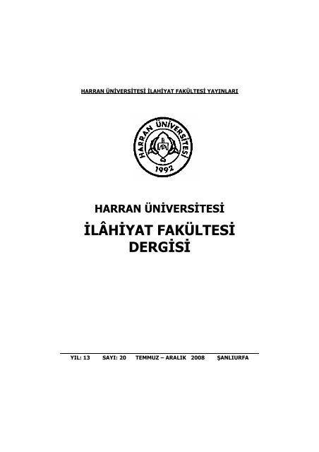 ÄLÃHÄYAT FAKÃLTESÄ DERGÄSÄ - Ä°lahiyat FakÃ¼ltesi - Harran ...