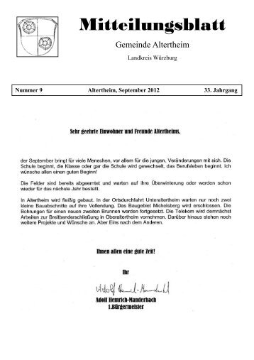 Mitteilungsblatt September 2012 - Gemeinde Altertheim