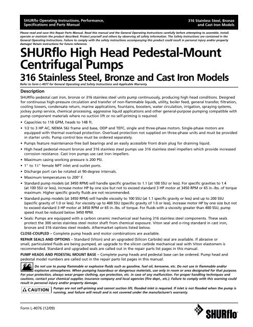 SHURflo High Head Pedestal-Mount Centrifugal Pumps