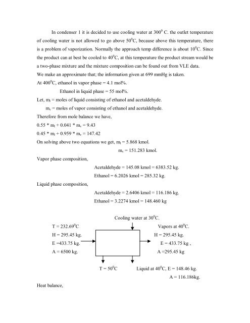 MATERIAL AND ENERGY BALANCE We produce acetaldehyde by ...